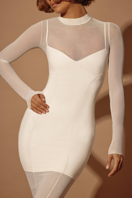 Long Sleeve Sheer Layered Maxi Dress in Ivory