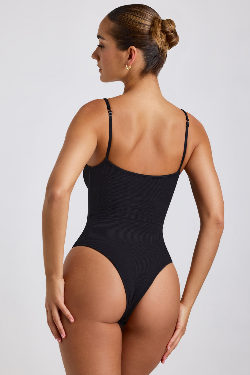 Ribbed Modal Square Neck Bodysuit in Black - 2
