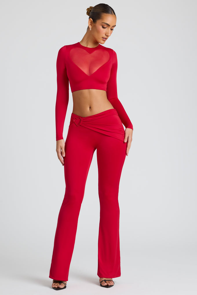 Pantalon droit taille haute avec détail drapé, rouge feu