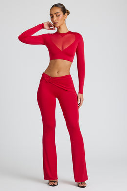 Draped Detail Straight Leg Trousers in Fire Red