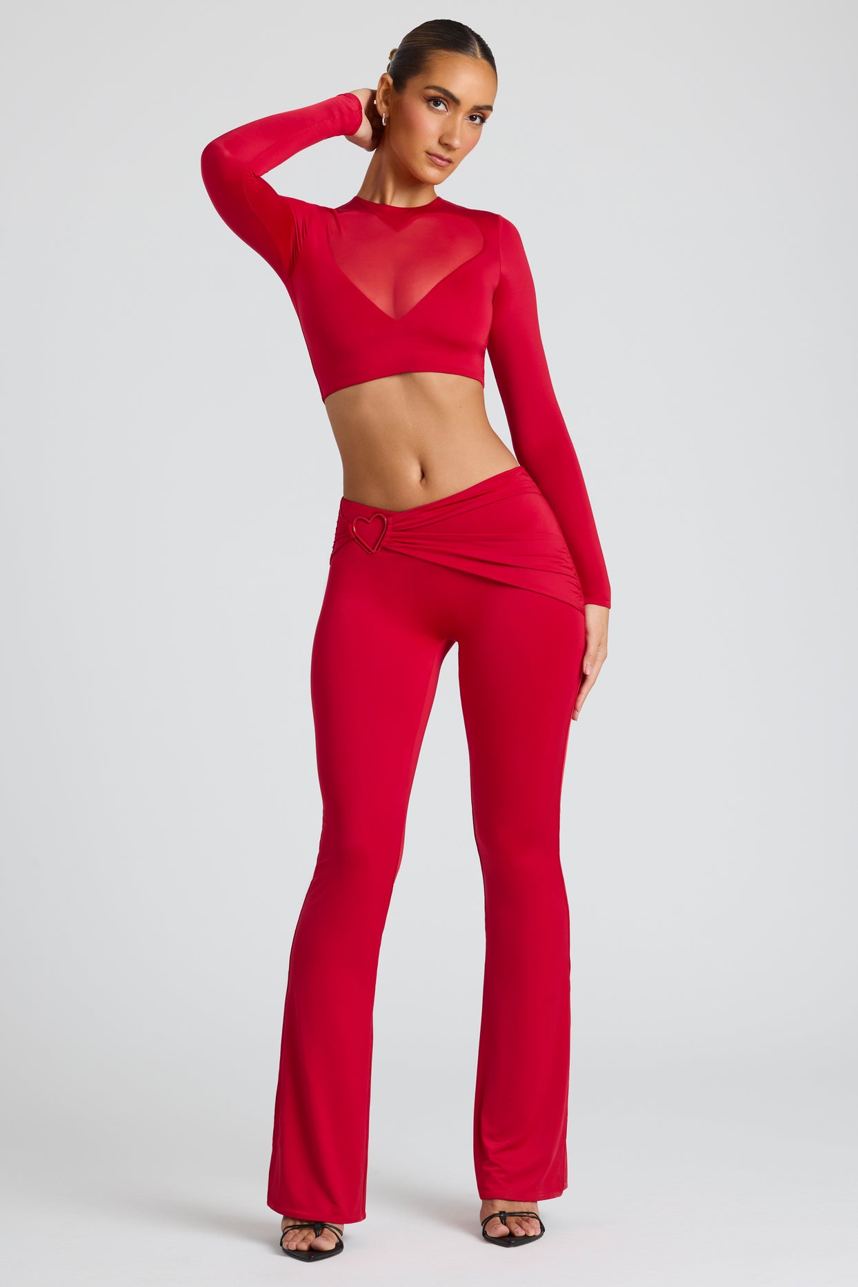 Draped Detail Straight Leg Trousers in Fire Red