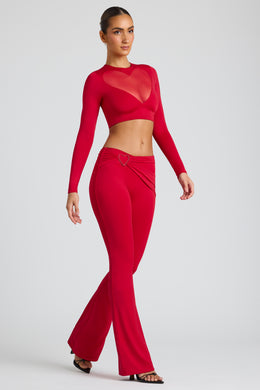 Tall Draped Detail Straight Leg Trousers in Fire Red