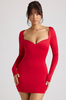 Long Sleeve Sweetheart Neckline Mini Dress in Fire Red