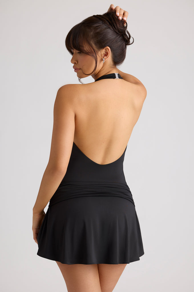 Mini-robe à col bénitier et détail cœur en noir
