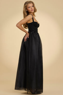 Gorsetowa sukienka maxi z organzy w kolorze czarnym