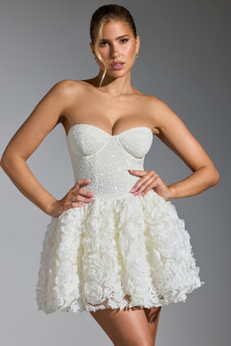 Mini-robe à lacets et appliqué floral orné, blanc