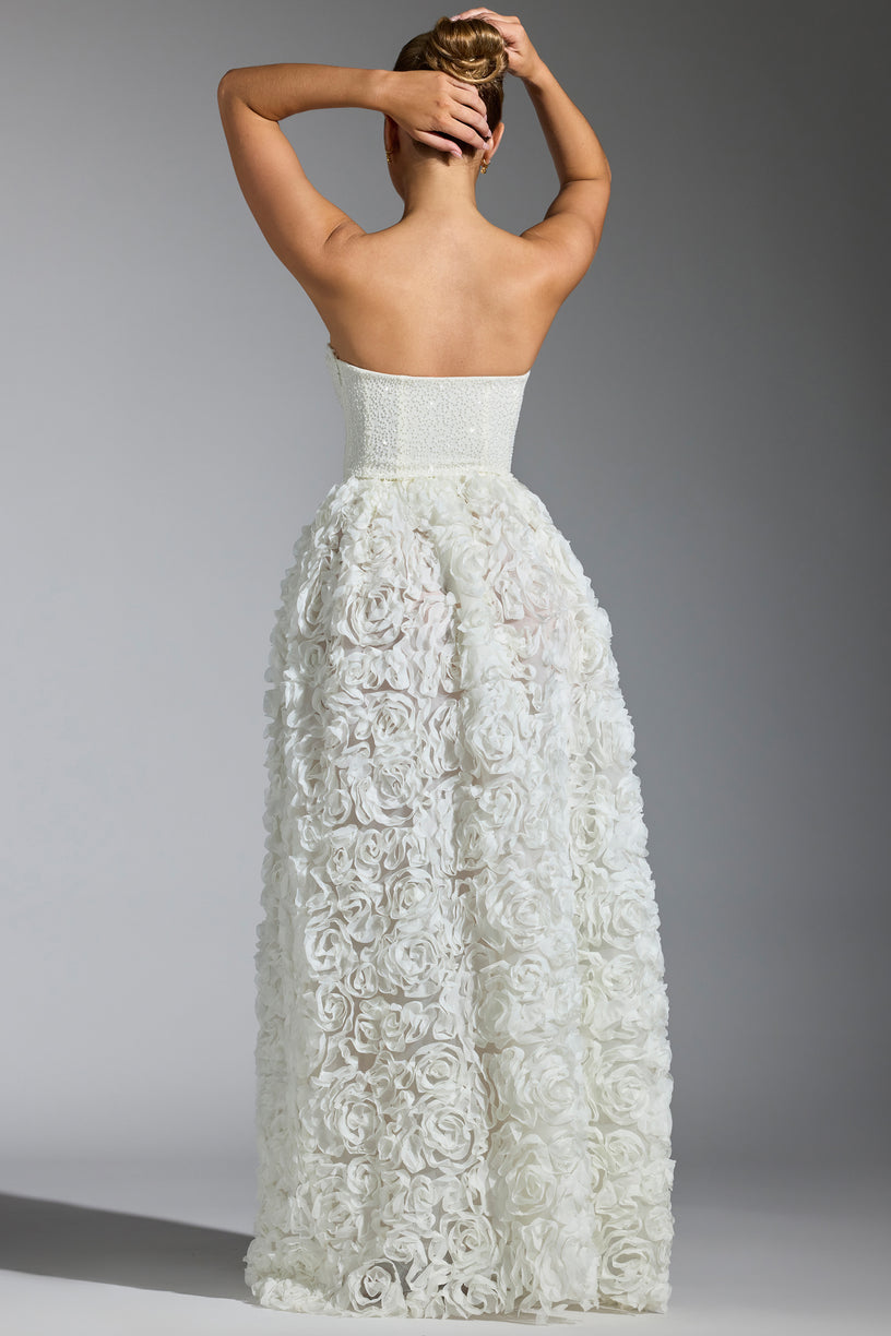 Embellished Floral-Appliqué Corset Gown in White - 2