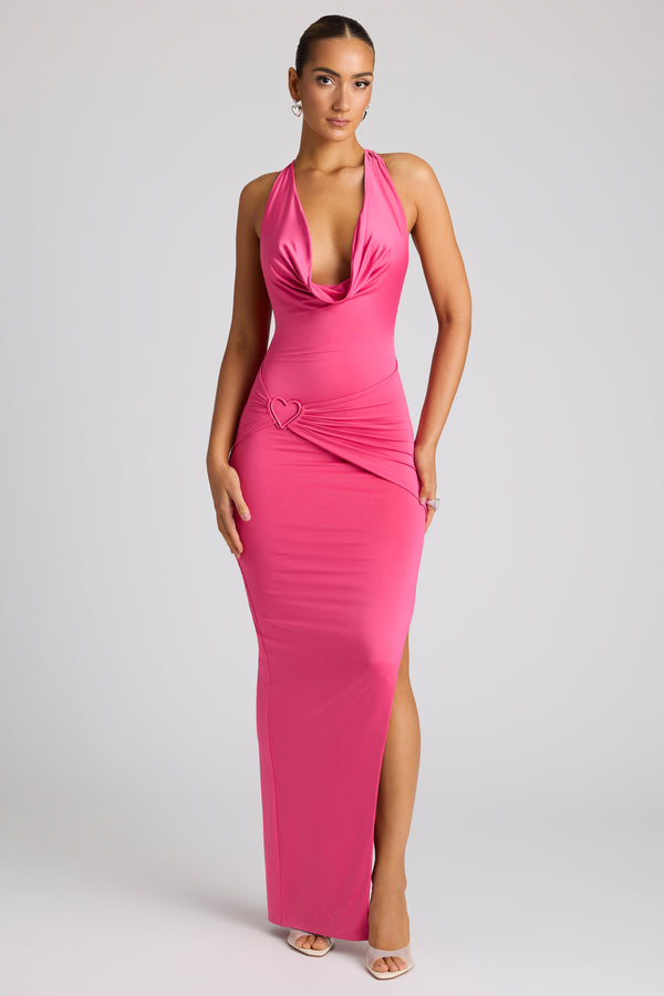 Multiwear Cowl Neck Wrap Over Evening Gown in Magenta - 1