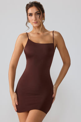 Sukienka mini z odkrytymi plecami z elastycznego dżerseju w kolorze espresso