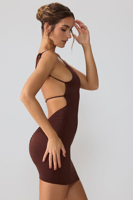 Sukienka mini z odkrytymi plecami z elastycznego dżerseju w kolorze espresso