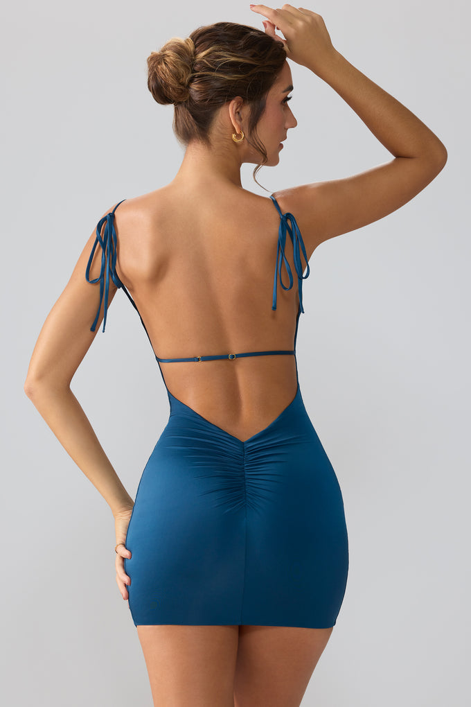 Sukienka mini z odkrytymi plecami z elastycznego dżerseju w kolorze granatowym