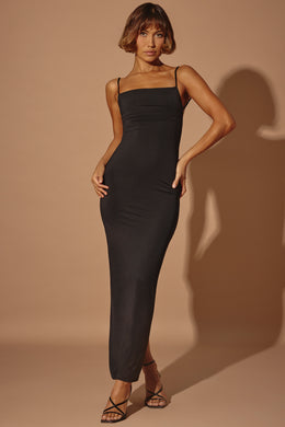 Ruched Bodycon Maxi Dress in Black