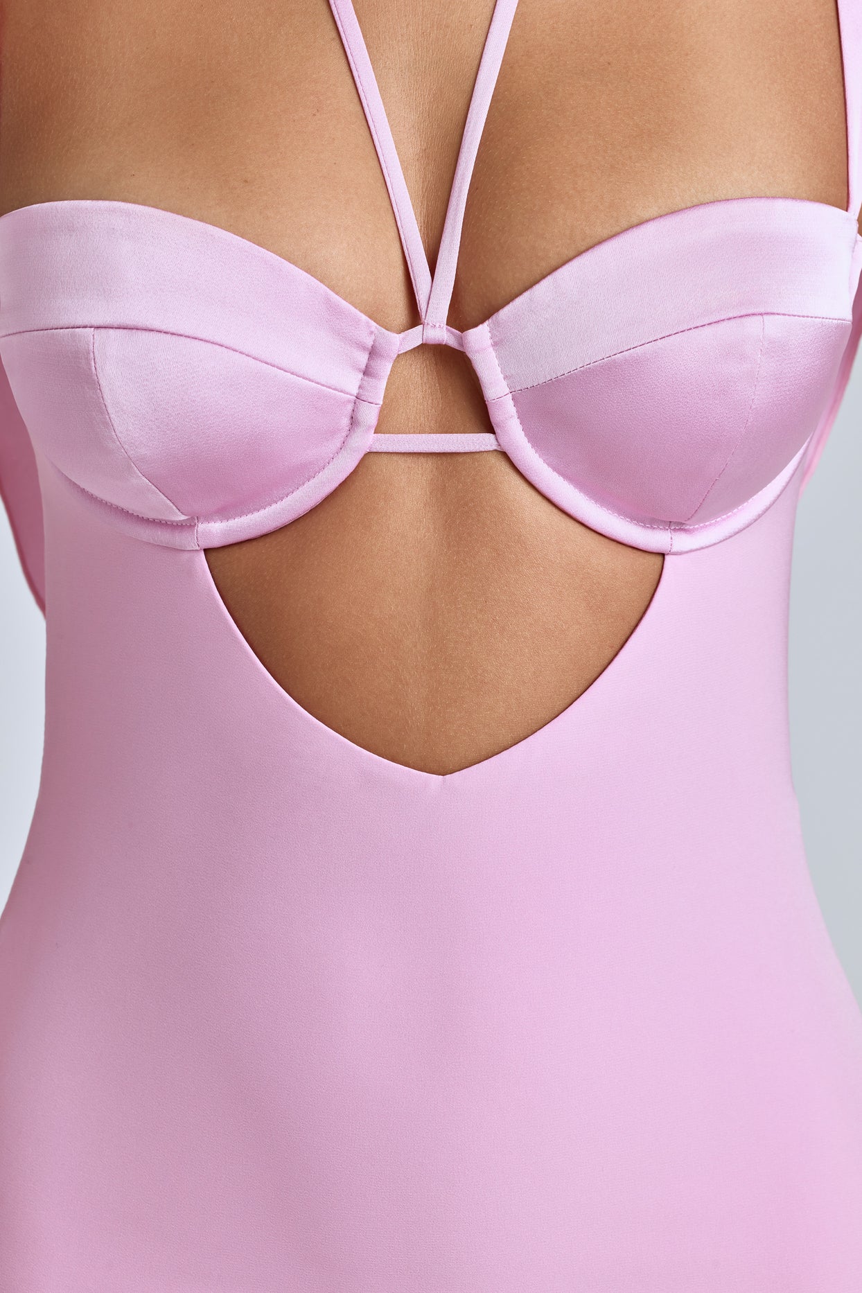 Cowl-Neck A-Line Mini Dress in Baby Pink - 4