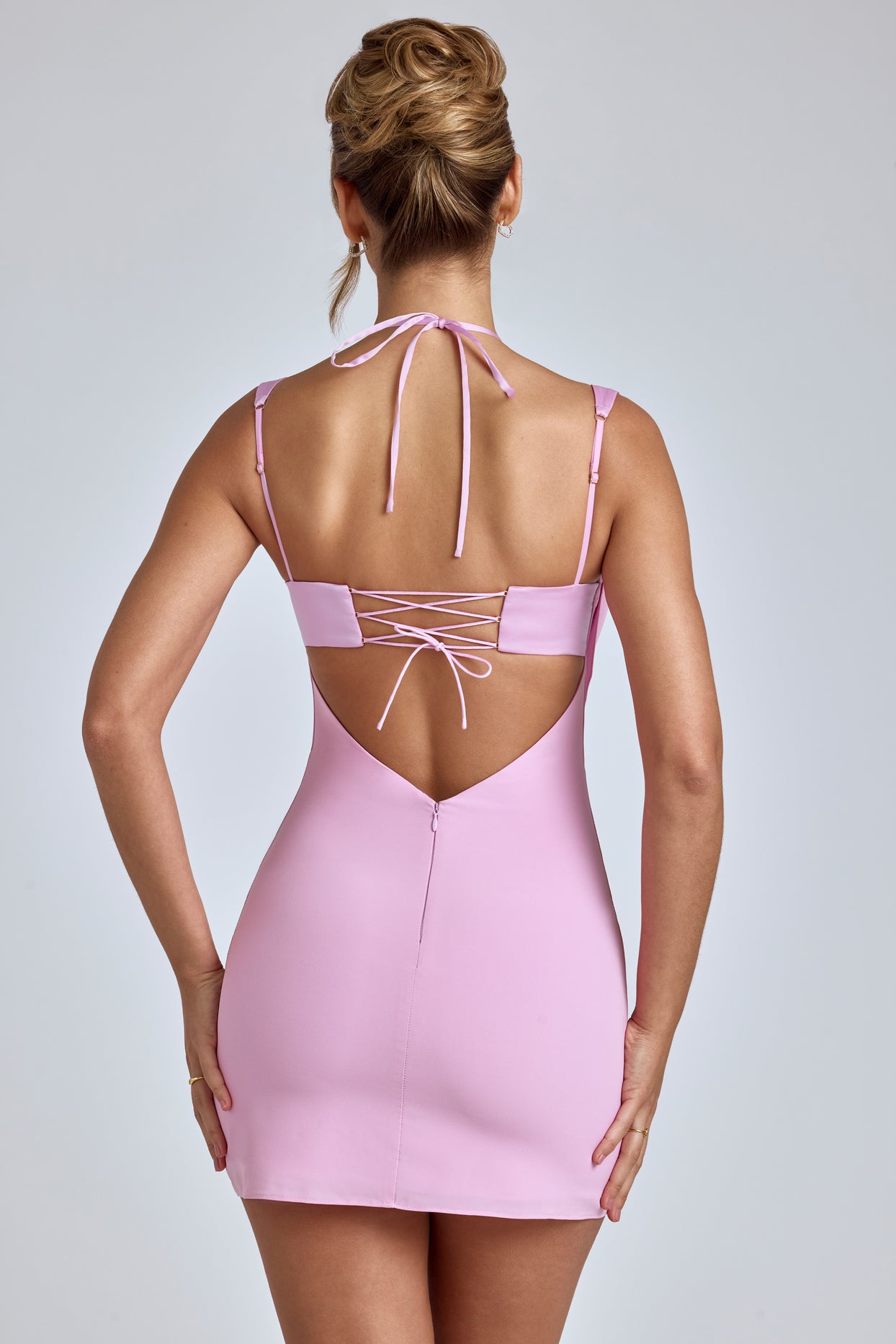 Cowl-Neck A-Line Mini Dress in Baby Pink - 2