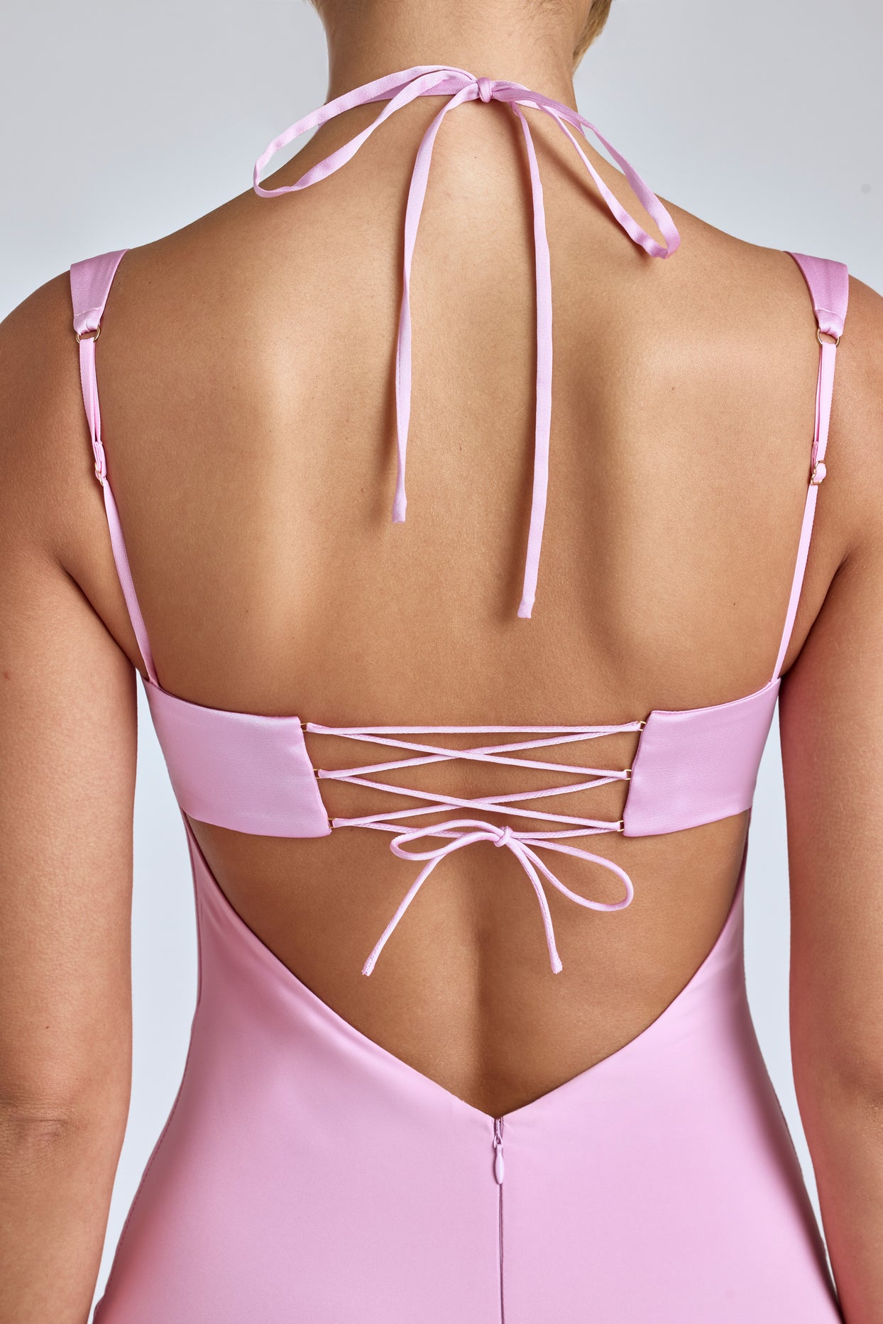 Cowl-Neck A-Line Mini Dress in Baby Pink - 5