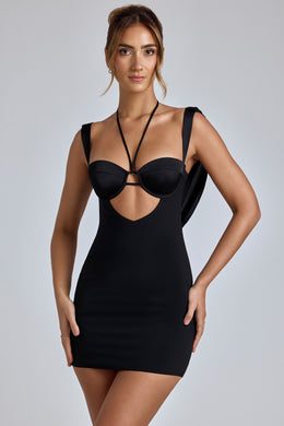 Cowl-Neck A-Line Mini Dress in Black