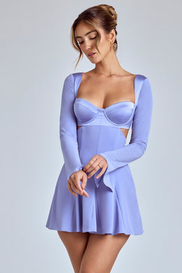 Long Sleeve Godet Mini Dress in Blue Lavender