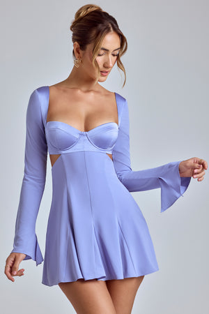 Leotine Long Sleeve Godet Mini Dress in Blue Lavender Oh Polly UK Leotine Long Sleeve Godet Mini Dress in Blue Lavender Oh Polly UK