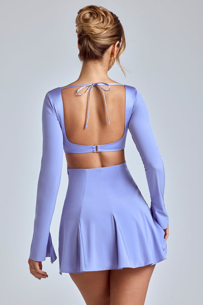 Mini sukienka Godet z długim rękawem w kolorze niebieskiej lawendy