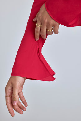 Long Sleeve Godet Mini Dress in Cherry Red