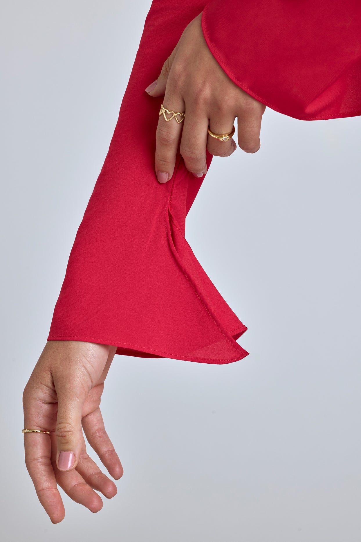 Long Sleeve Godet Mini Dress in Cherry Red - 6