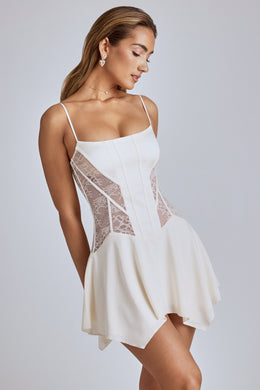 Lace Handkerchief Hem Mini Dress in Ivory