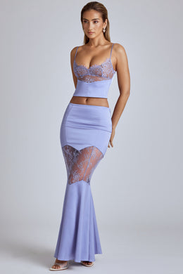 Lace Panel Fishtail Gown Skirt in Blue Lavender