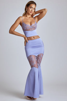 Lace Panel Fishtail Gown Skirt in Blue Lavender