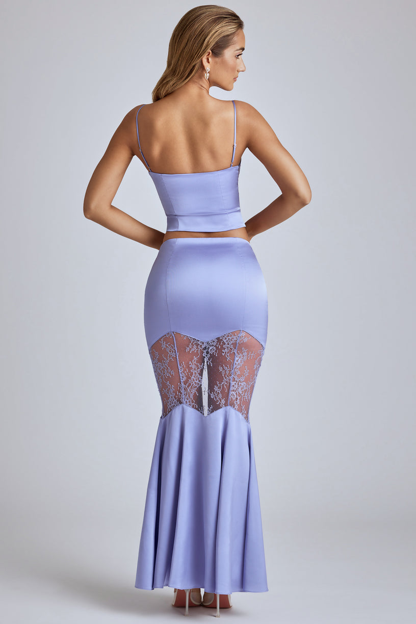 Lace Panel Fishtail Maxi Skirt in Blue Lavender - 2
