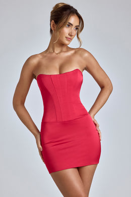 Koronkowa sukienka mini z gorsetem w kolorze wiśniowej czerwieni
