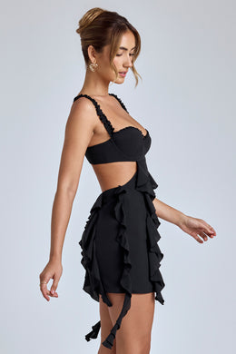 Panelled Ruffle Mini Dress in Black
