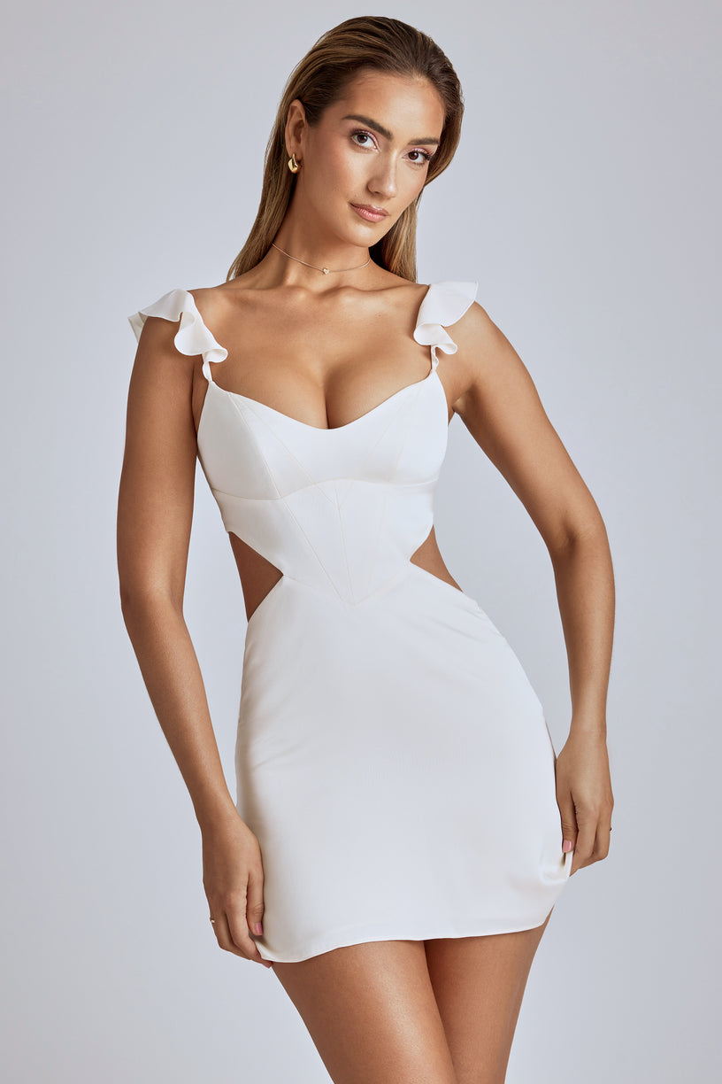 Cut Out Satin Mini Dress in Ivory - 1