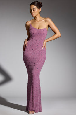 Embellished Asymmetric Maxi Dress in Grape