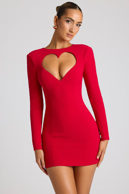 Heart Cut Out Long Sleeve Mini Dress in Fire Red
