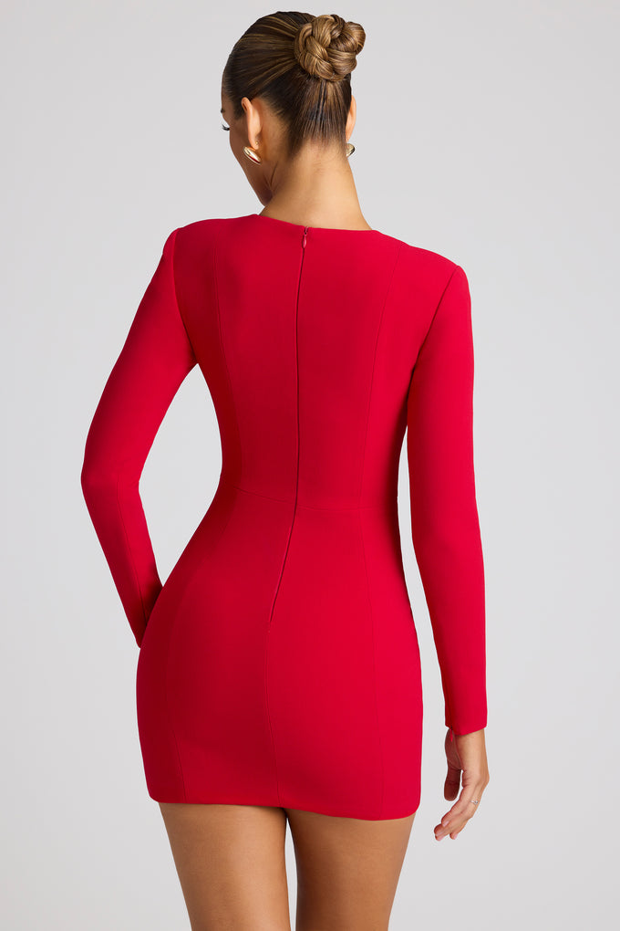 Sukienka mini z długim rękawem i wycięciem w kształcie serca w kolorze ognistej czerwieni