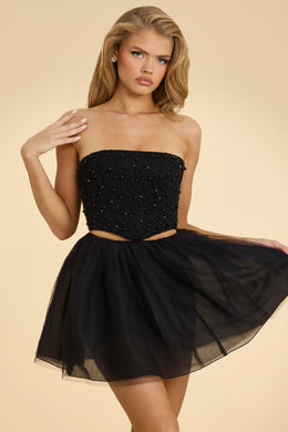 High Waist Tulle Mini Skirt in Black
