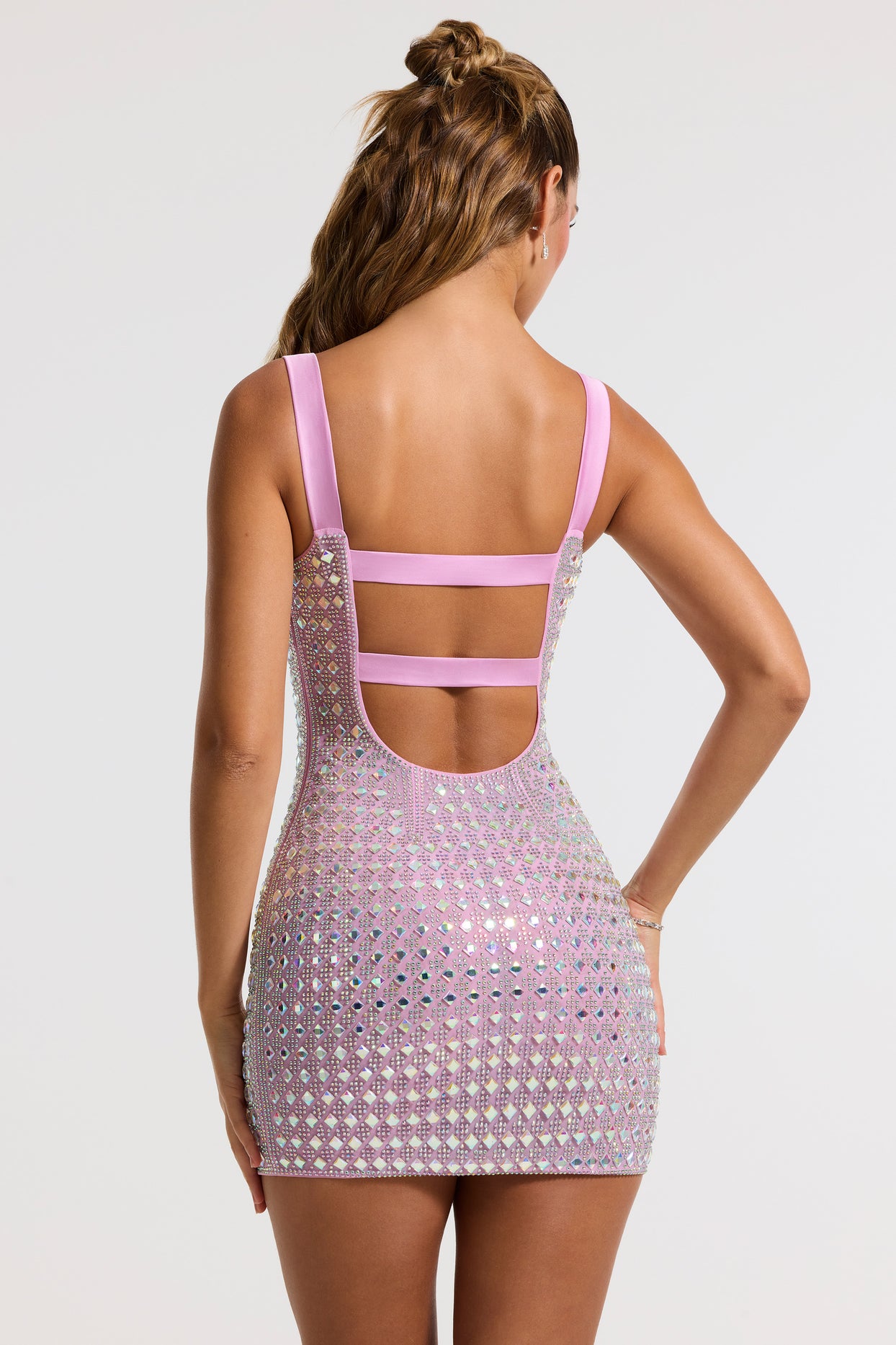 Embellished Square Neck Mini Dress in Lilac - 2