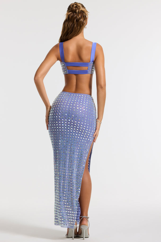 Ozdobiona spódnica sukniowa ze średnim stanem w kolorze niebieskim