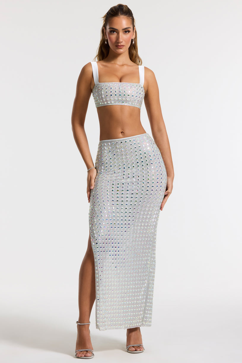 Embellished Mid Rise Gown Skirt in Silver - 1