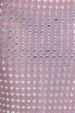 Zdobiona suknia wieczorowa z kwadratowym dekoltem w kolorze liliowym