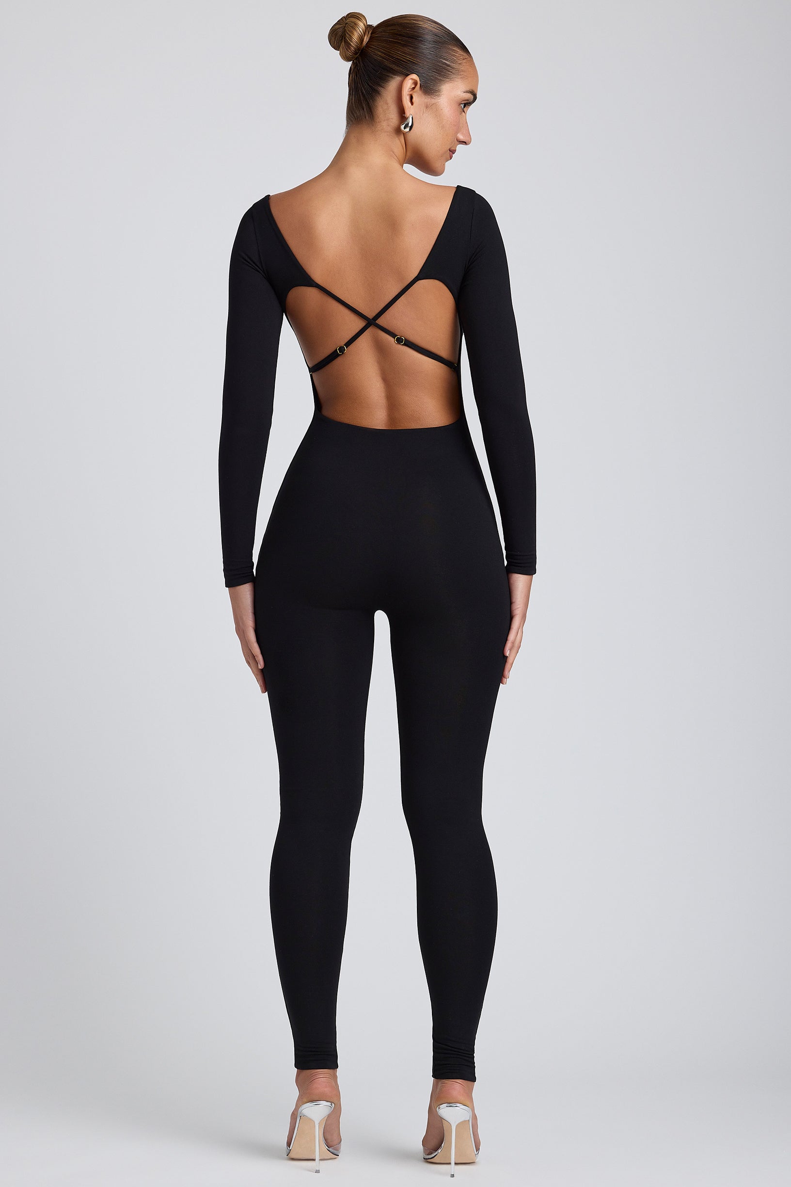 Modal Petite Scoop-Neck Cross-Back Jumpsuit in Black - 2