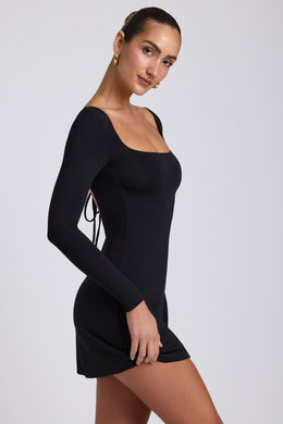 Hope Modal Square Neck Long Sleeve Mini Dress in Black | Oh Polly