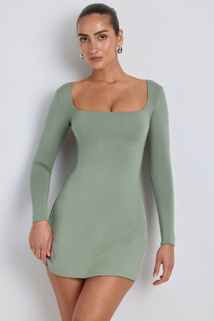 Hope Modal Square Neck Long Sleeve Mini Dress in Sage Green