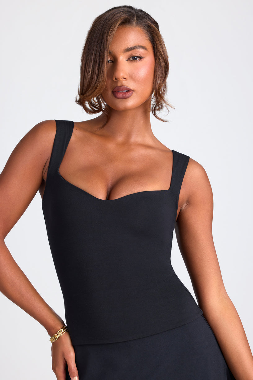 Modal Sweetheart-Neck Top in Black - 1