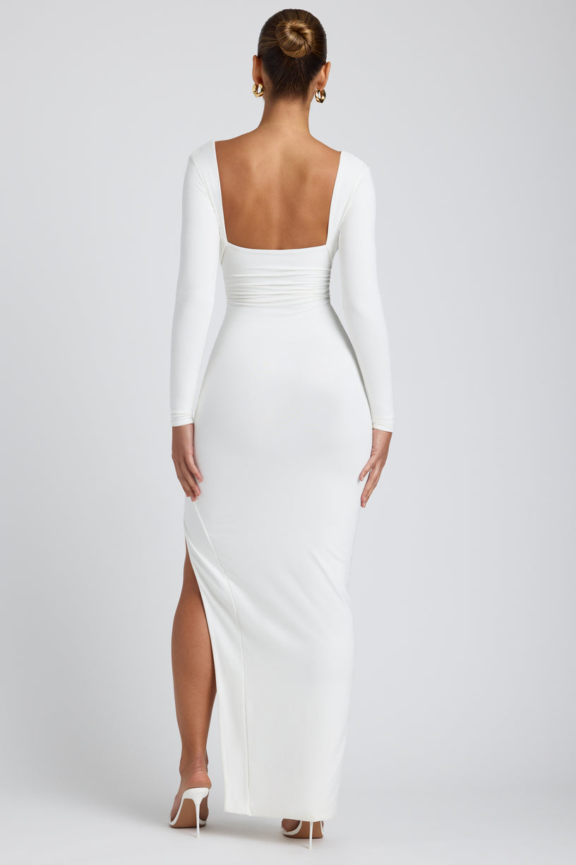 Modal Plunge Neck Long Sleeve Maxi Dress in White - 2