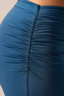 Jupe longue en jersey moulant à taille asymétrique, bleu nuit