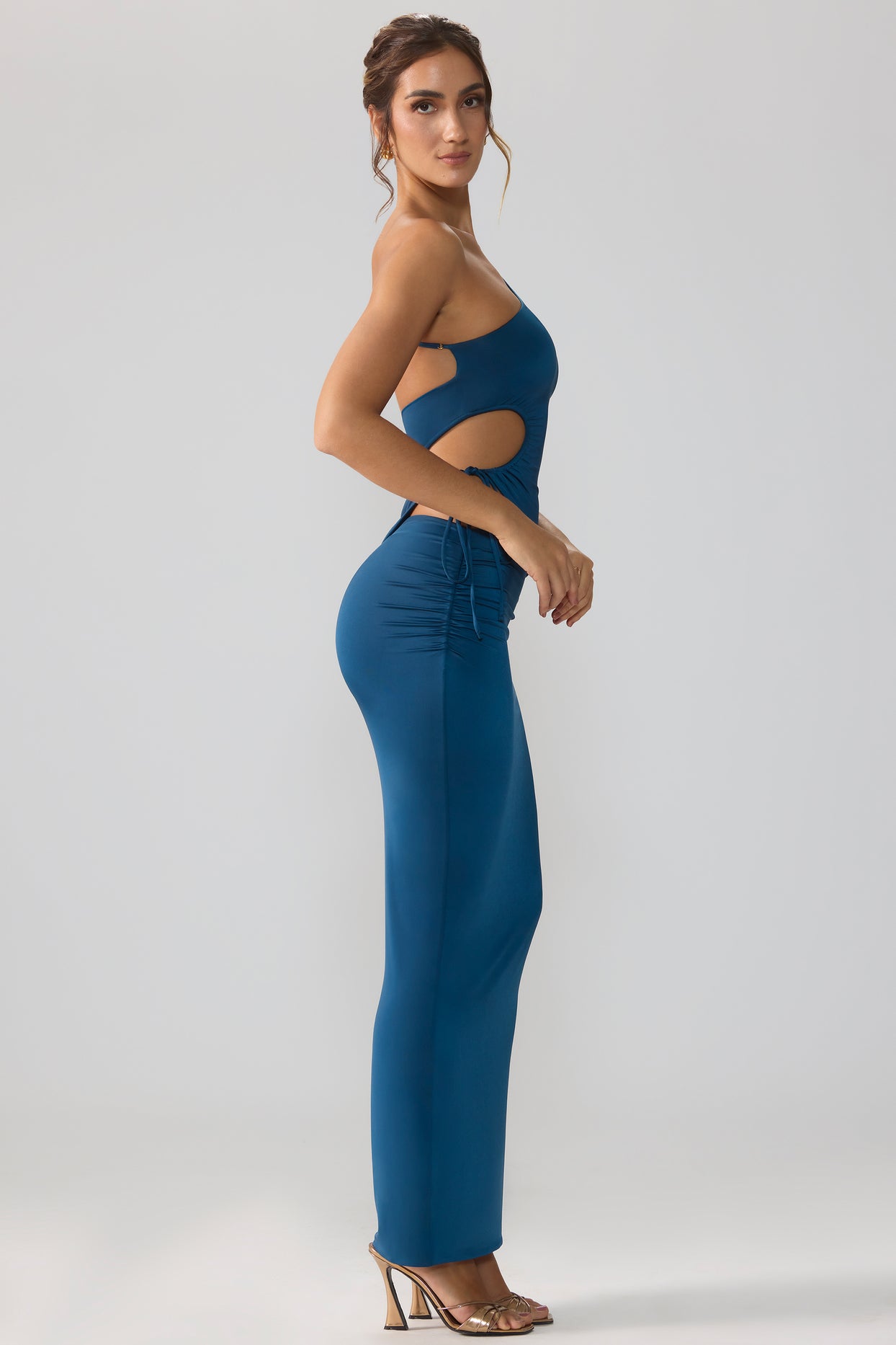 Slinky Jersey Asymmetric Waist Maxi Skirt in Midnight Blue - 3