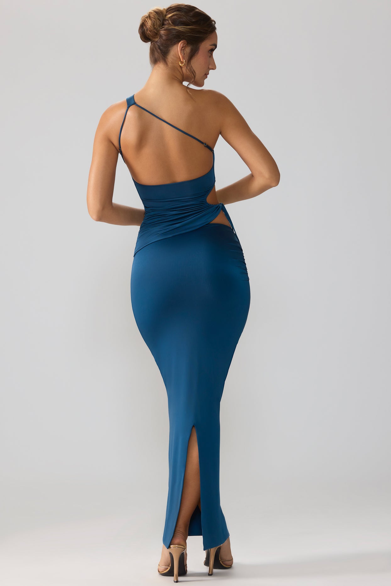 Slinky Jersey Asymmetric Waist Maxi Skirt in Midnight Blue - 2