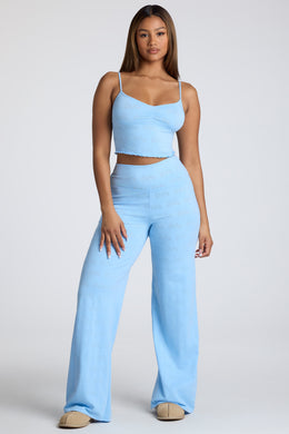 Strappy Ruched Pointelle Crop Top in Baby Blue