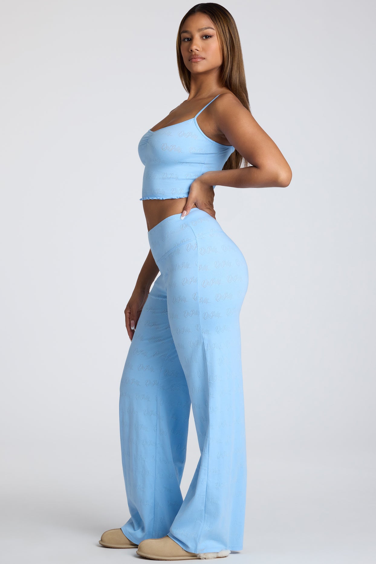 Strappy Ruched Pointelle Crop Top in Baby Blue